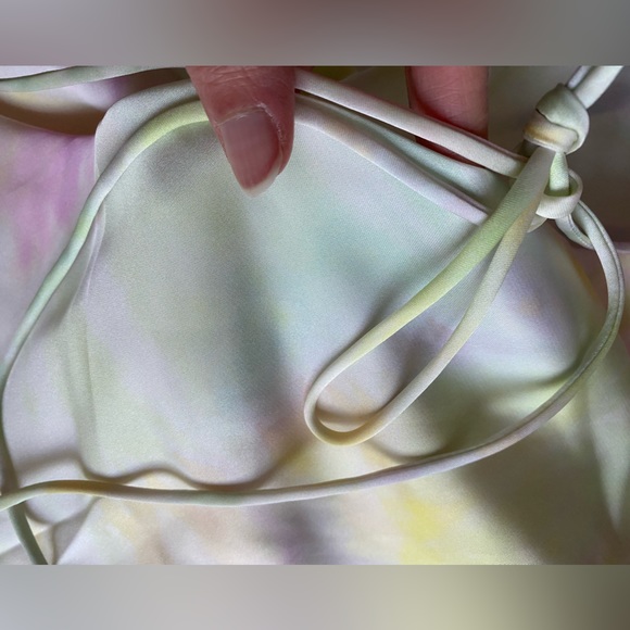 Zara Printed Watercolor Satin Tie Dye Mini Cowl Neck Dress Cream Pink XS NWT - Picture 14 of 16